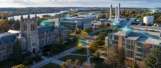 University campus with connected building infrastructure