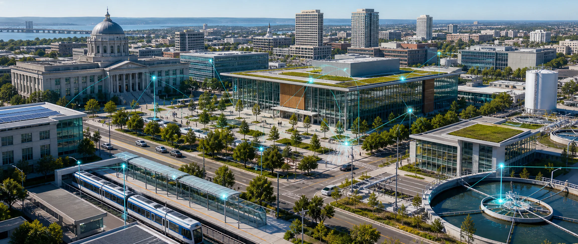 Connected city infrastructure representing emerging operational technology.